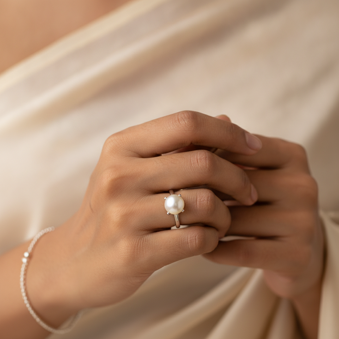 South Sea Pearl (Moti) — worn ring