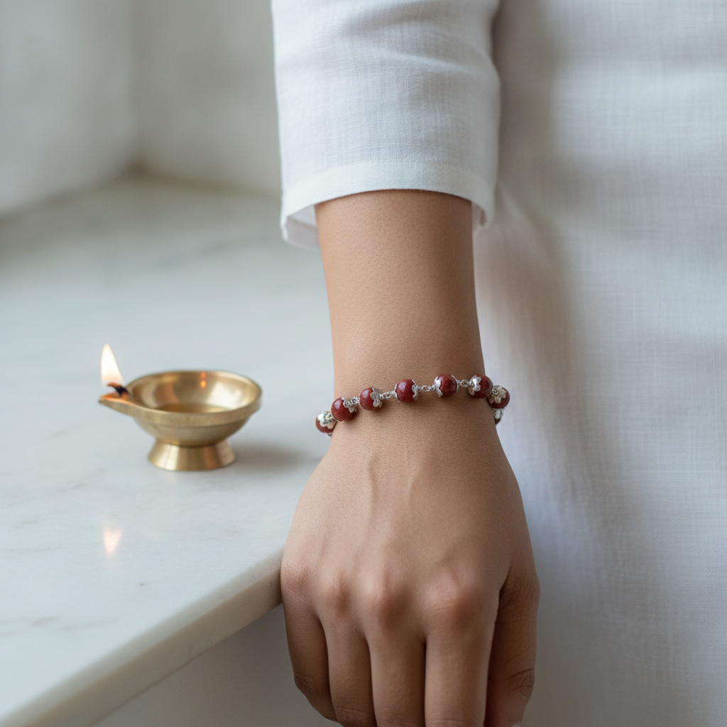 Red Jasper Silver Bracelet worn moment