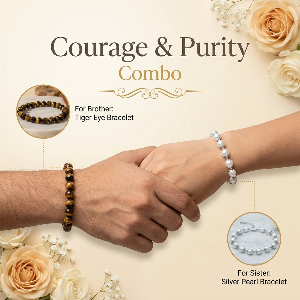 Tiger Eye & Silver Pearl Rakhi Combo