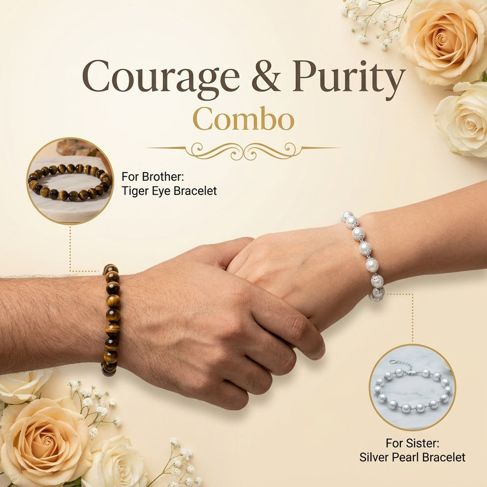 Tiger Eye & Silver Pearl Rakhi Combo