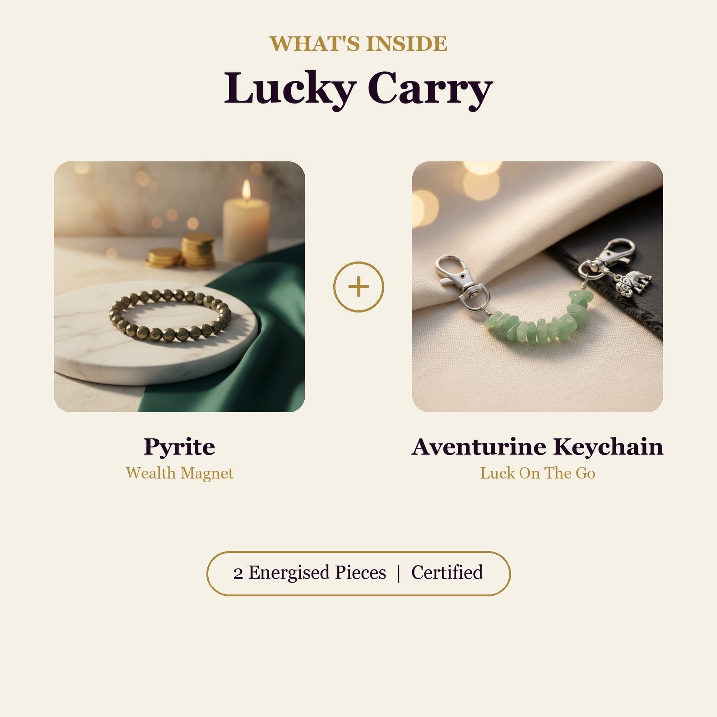 Lucky Carry Combo (Pyrite Bracelet + Green Aventurine Keychain) (Lab Certified)