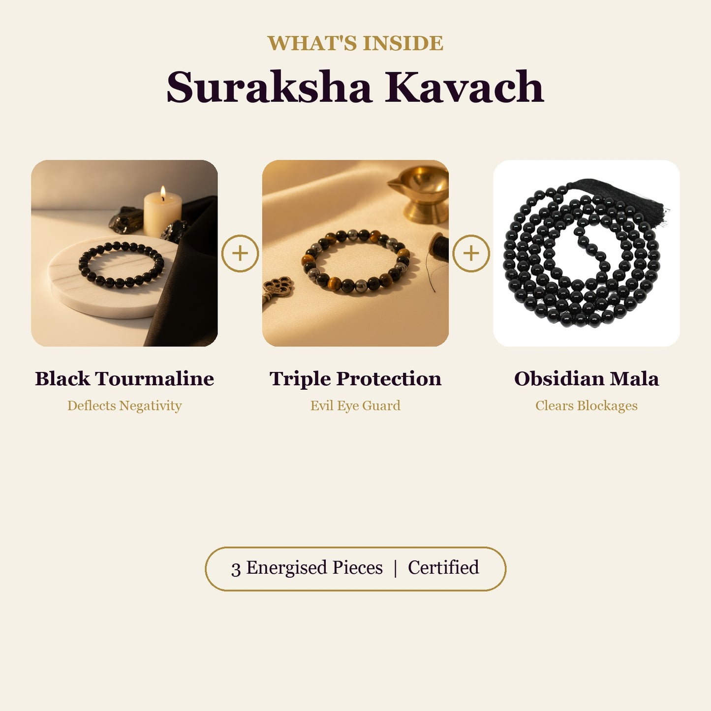Suraksha Kavach Combo (Black Tourmaline + Triple Protection + Black Obsidian Mala)