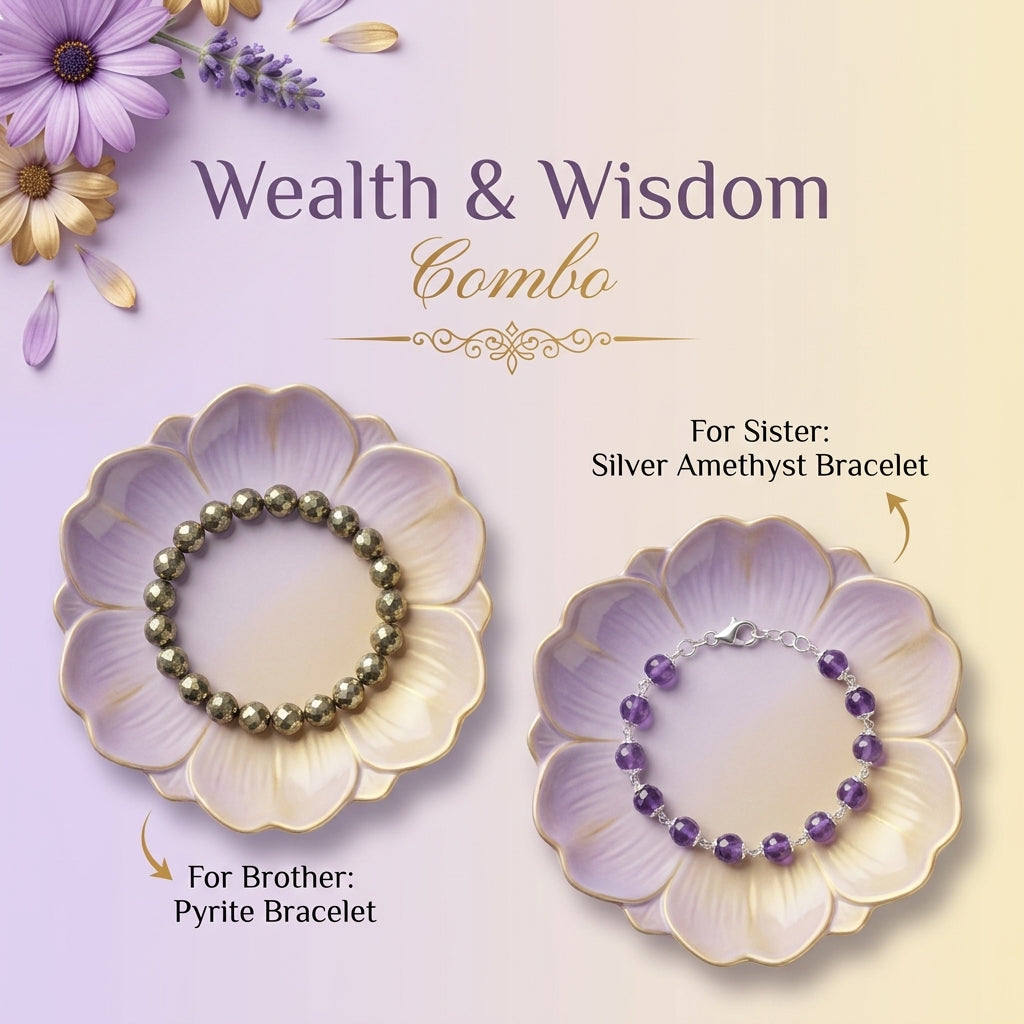 Pyrite & Silver Amethyst Rakhi Combo