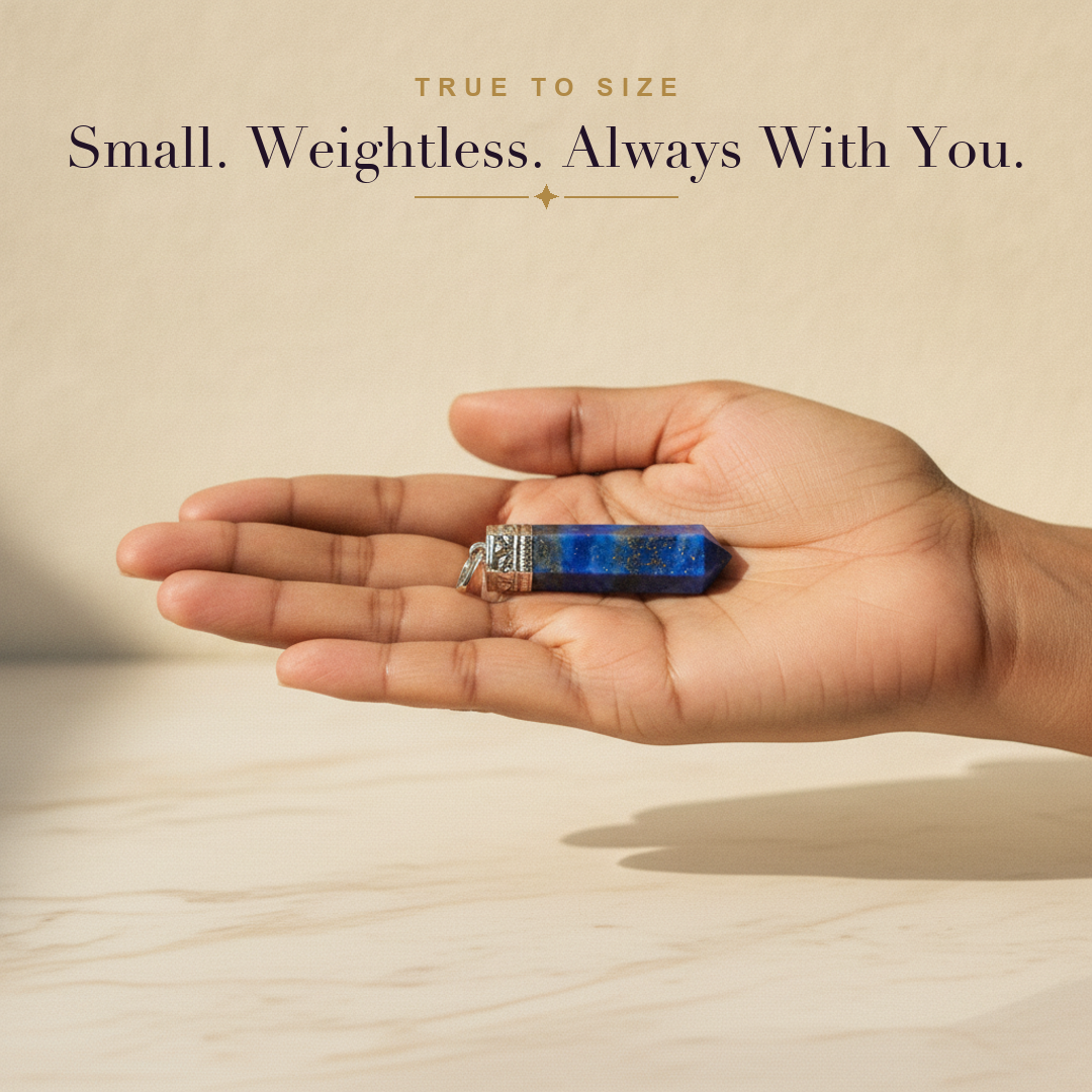 Lapis Lazuli Bullet Pendant — size in hand