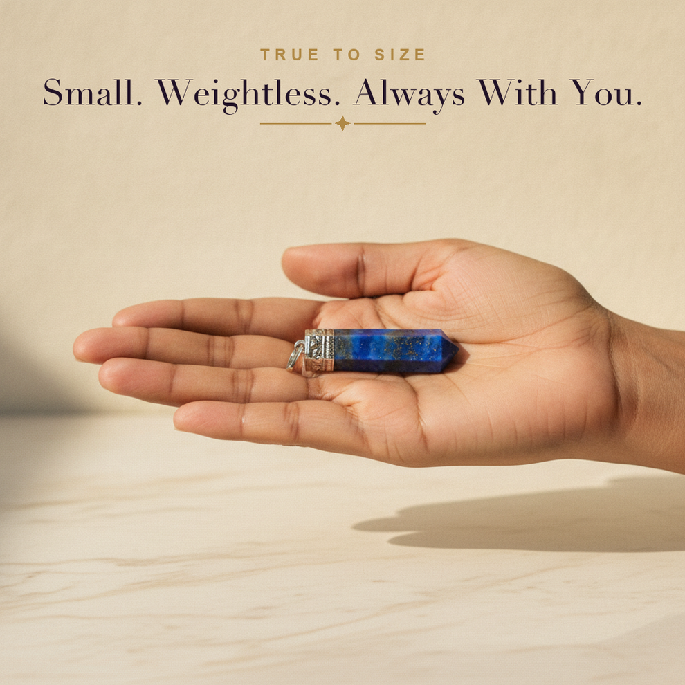 Lapis Lazuli Bullet Pendant — size in hand