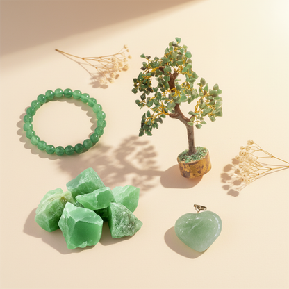 Aventurine Combo for Luck, Prosperity & Calm (Green Aventurine Bracelet • Crystal • Crystal Tree • Heart Pendant)