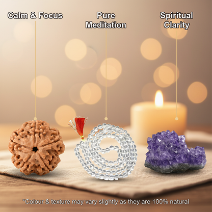 Dhyan Sadhana Combo (5 Mukhi Rudraksha + Spatik Mala + Amethyst)
