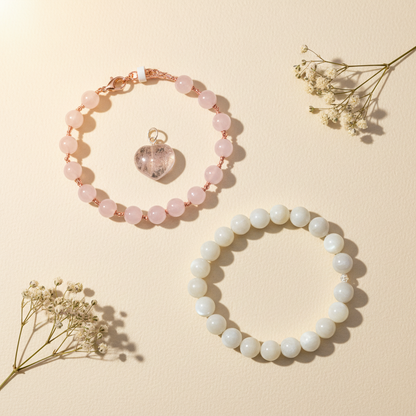 Prem Bandhan Combo (Rose Quartz Bracelet + Heart Pendant + Moonstone)
