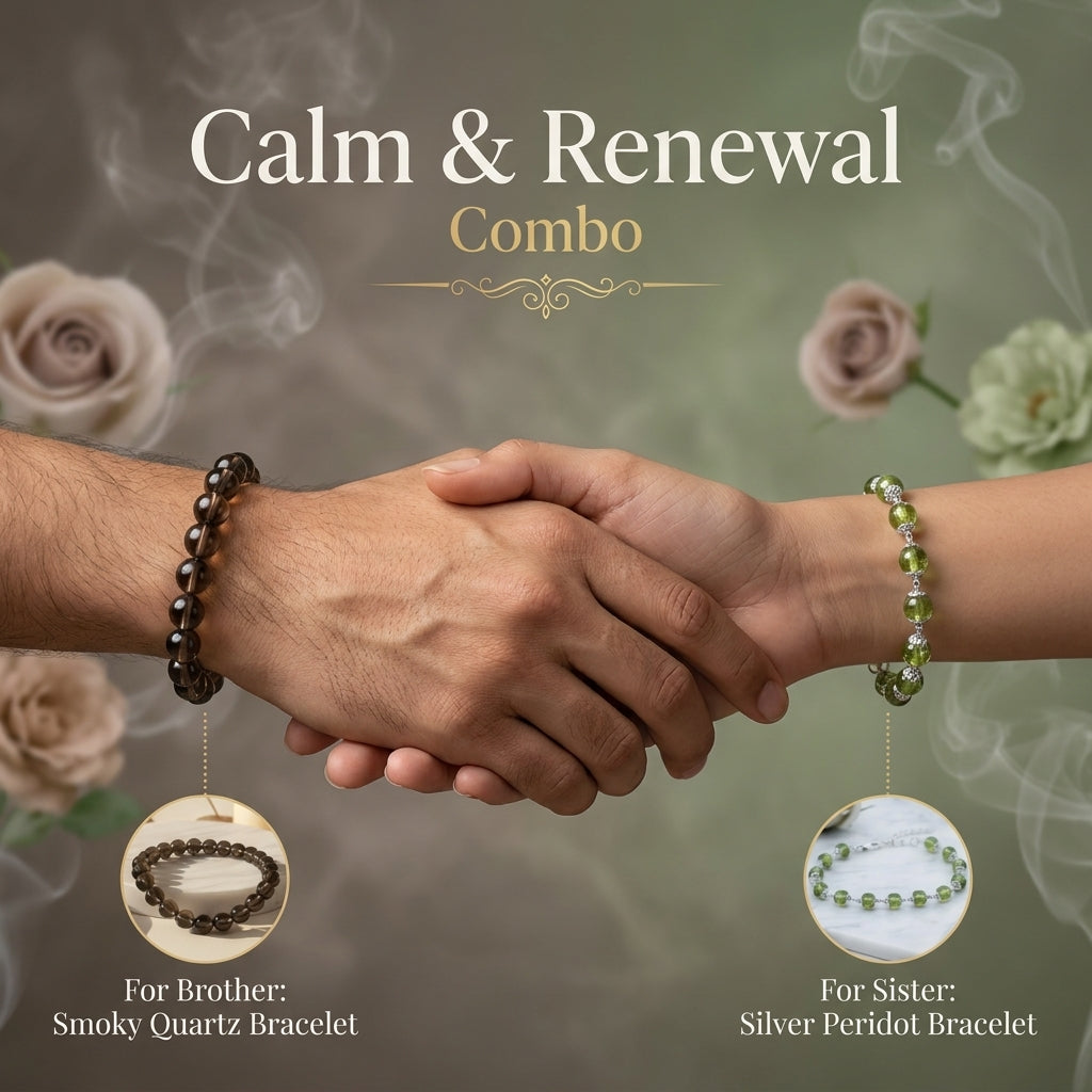 Smoky Quartz & Silver Peridot Rakhi Combo
