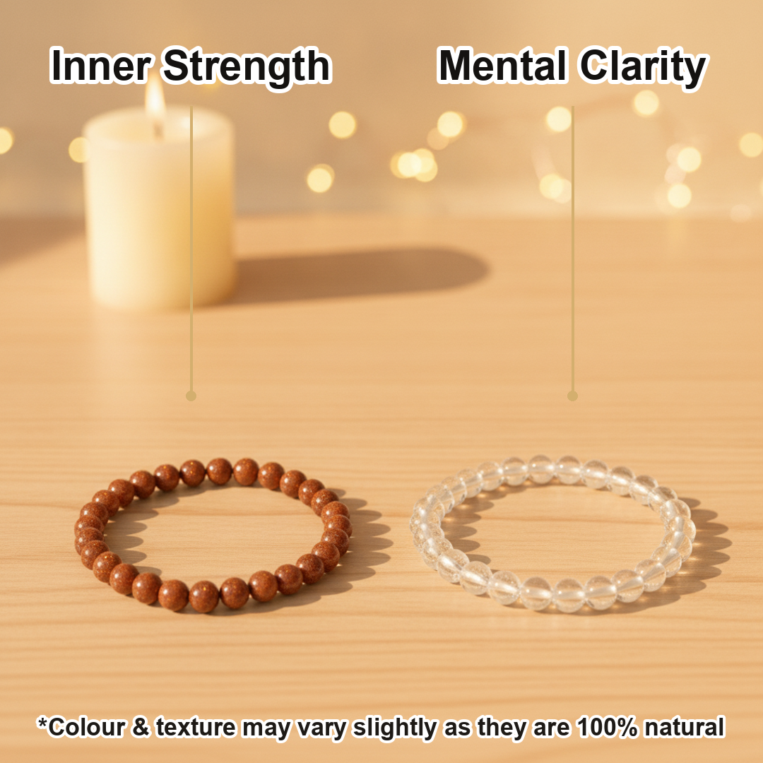 Sankalp Shakti Combo (Red Jasper + Clear Quartz Bracelet)