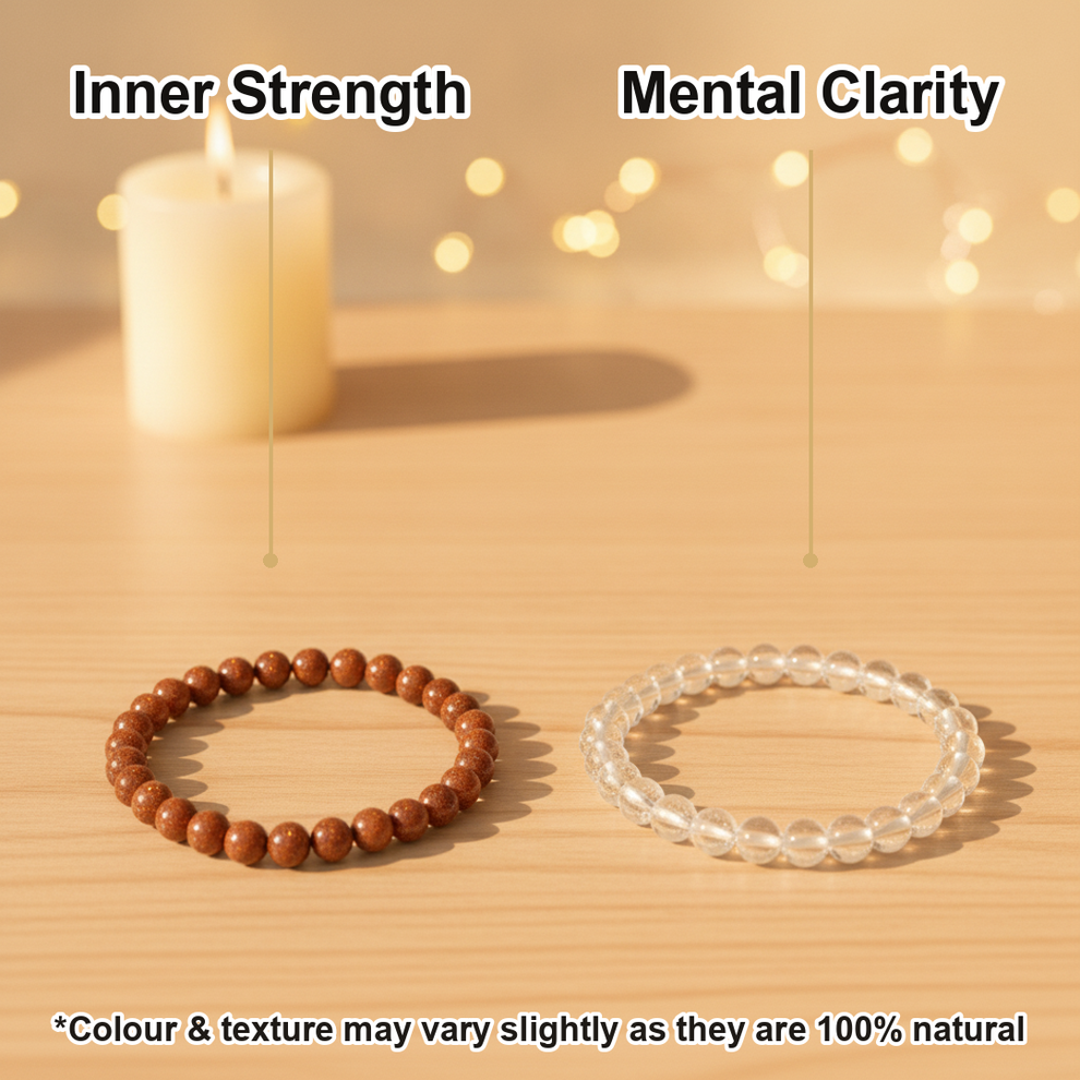 Sankalp Shakti Combo (Red Jasper + Clear Quartz Bracelet)