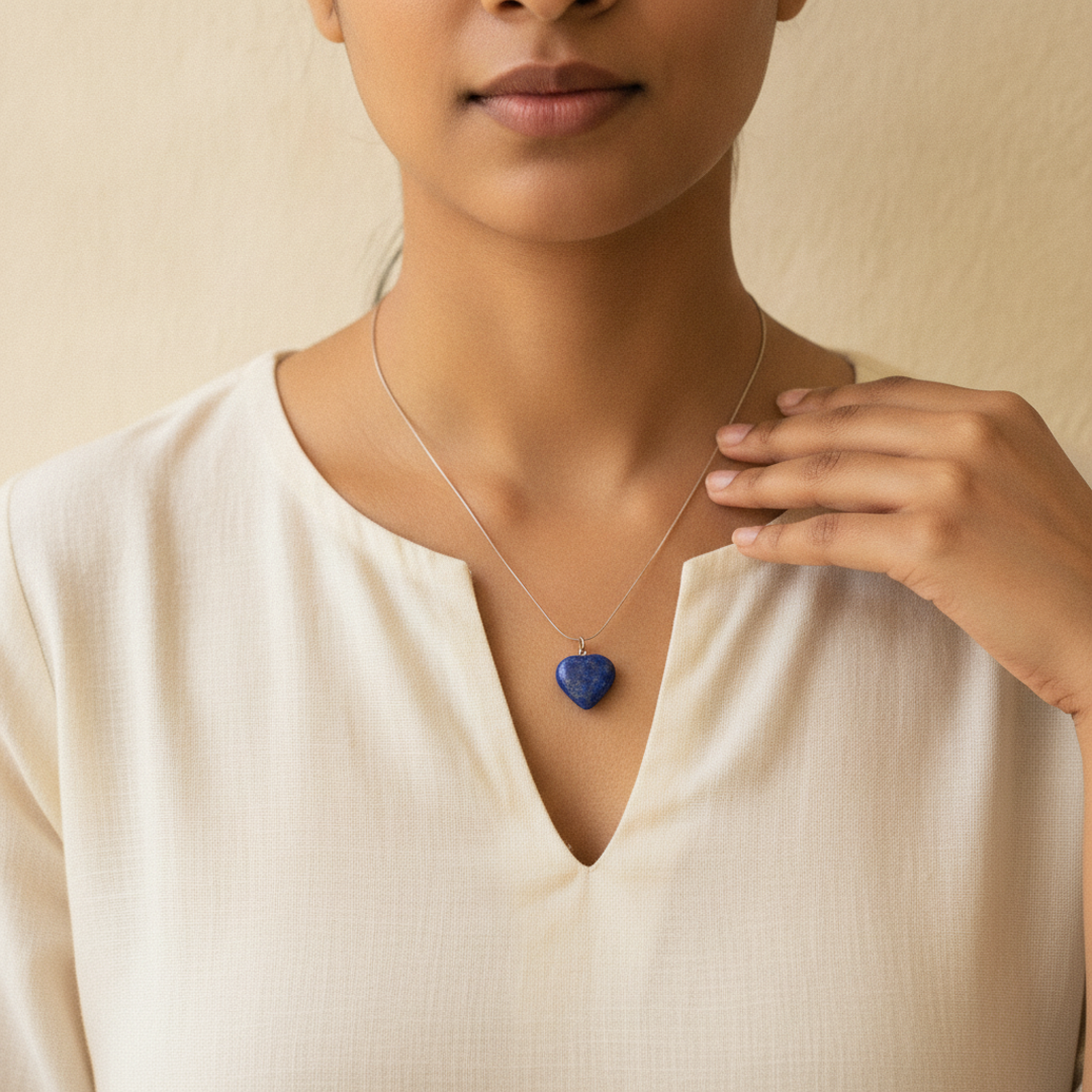 Lapis Lazuli Heart Pendant — worn moment