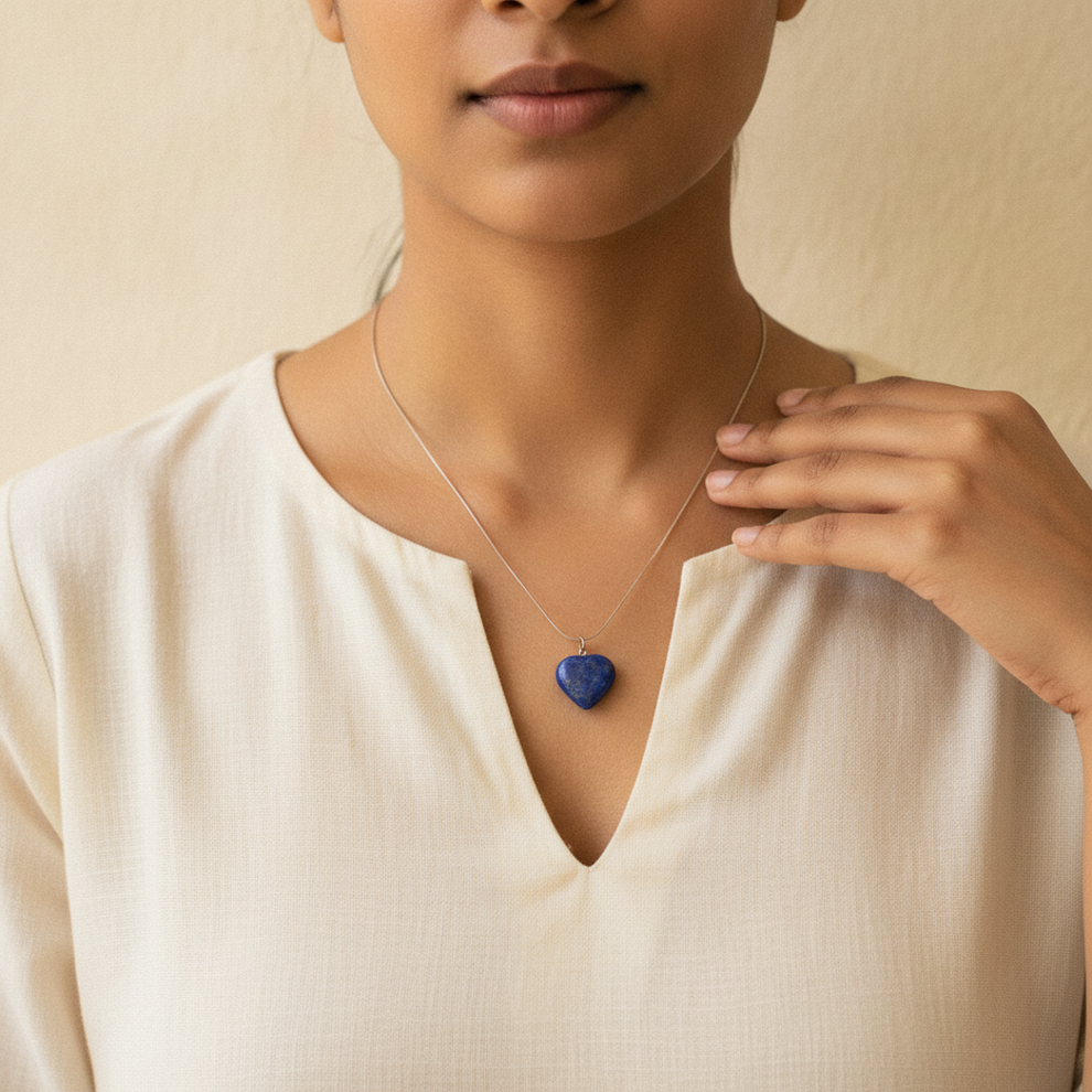Lapis Lazuli Heart Pendant — worn moment