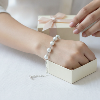 Pearl Silver Bracelet worn moment