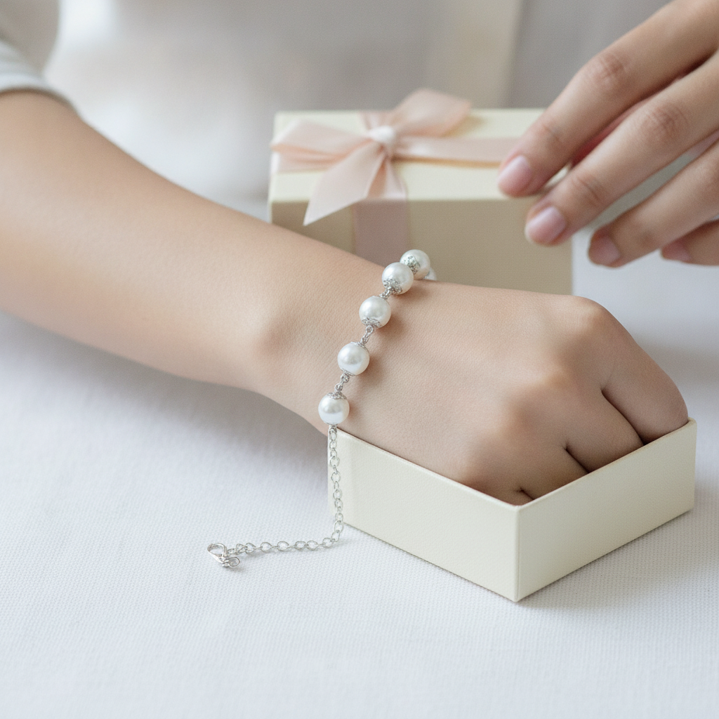 Silver Pearl Bracelet worn