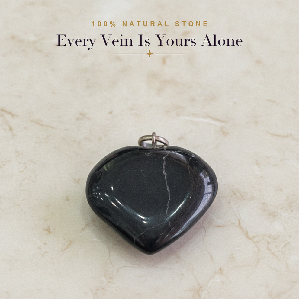 Black Tourmaline Heart Pendant — natural stone macro