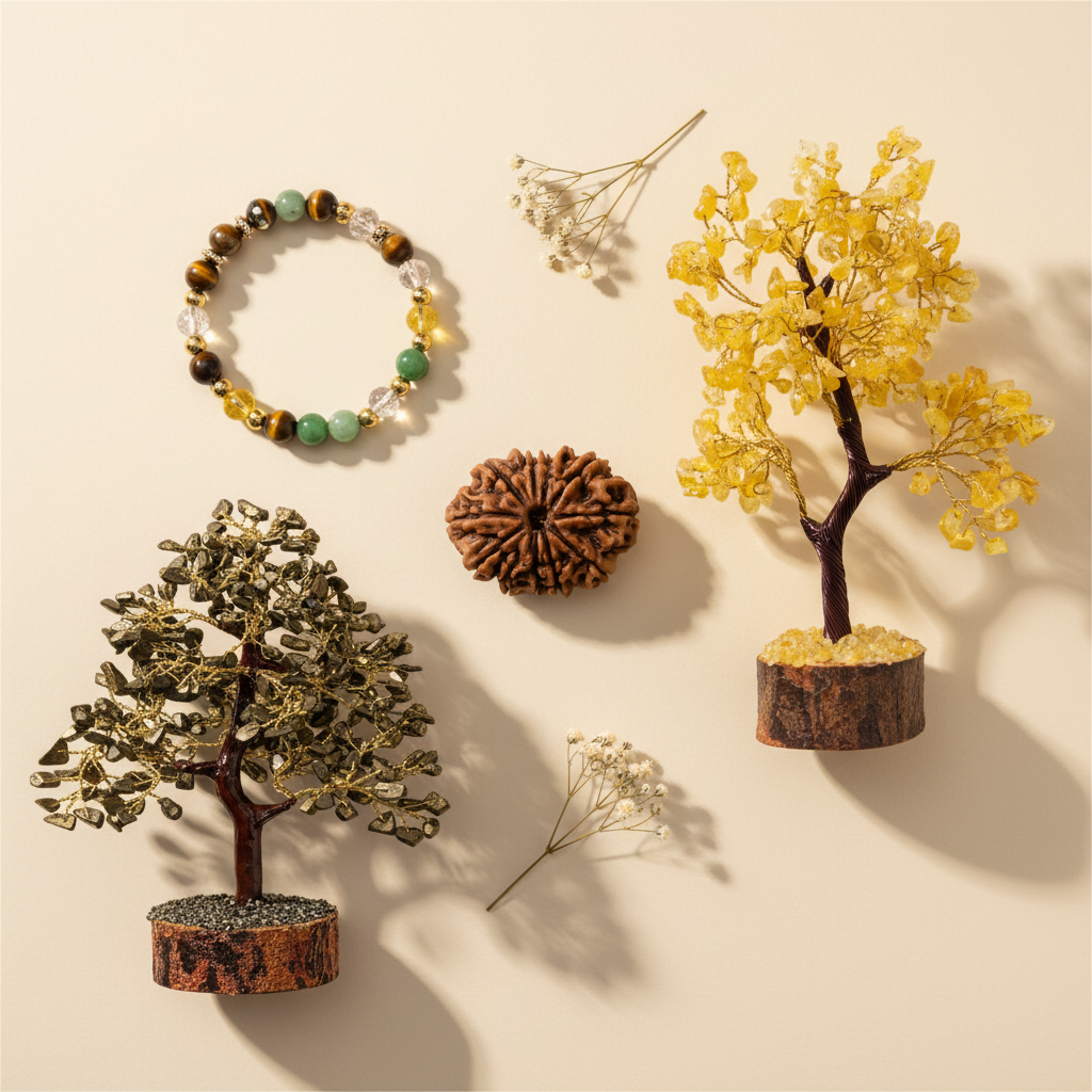Maha Dhan Yog Combo (Dhan Yog Bracelet + 11 Mukhi Rudraksha + Citrine & Pyrite Trees)