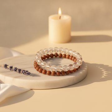 Sankalp Shakti Combo (Red Jasper + Clear Quartz Bracelet) (Lab Certified)