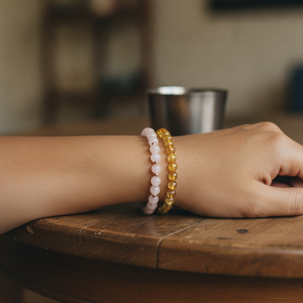 Love & Laxmi Combo (Rose Quartz Bracelet + Citrine Bracelet) (Lab Certified)