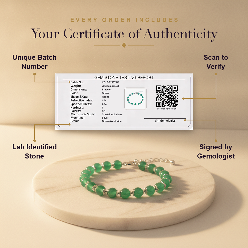 Certificate — Silver Green Aventurine Bracelet