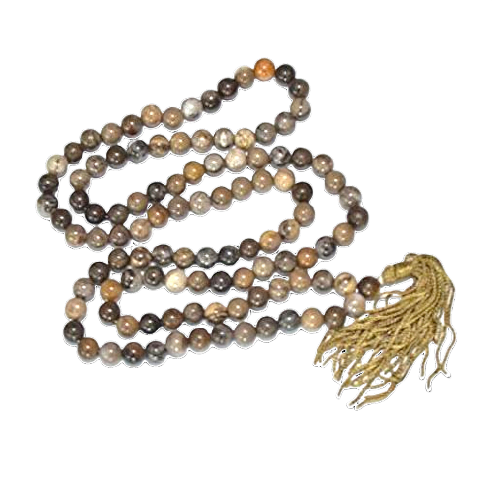 Aura Petrified Wood Jap Mala (108 Beads, Energised)
