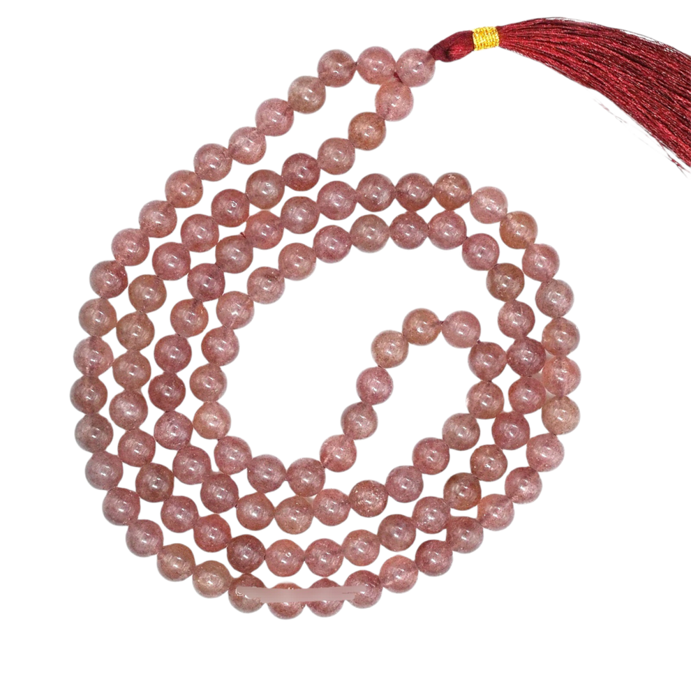 Aura Strawberry Quartz Jap Mala (108 Beads, Energised)