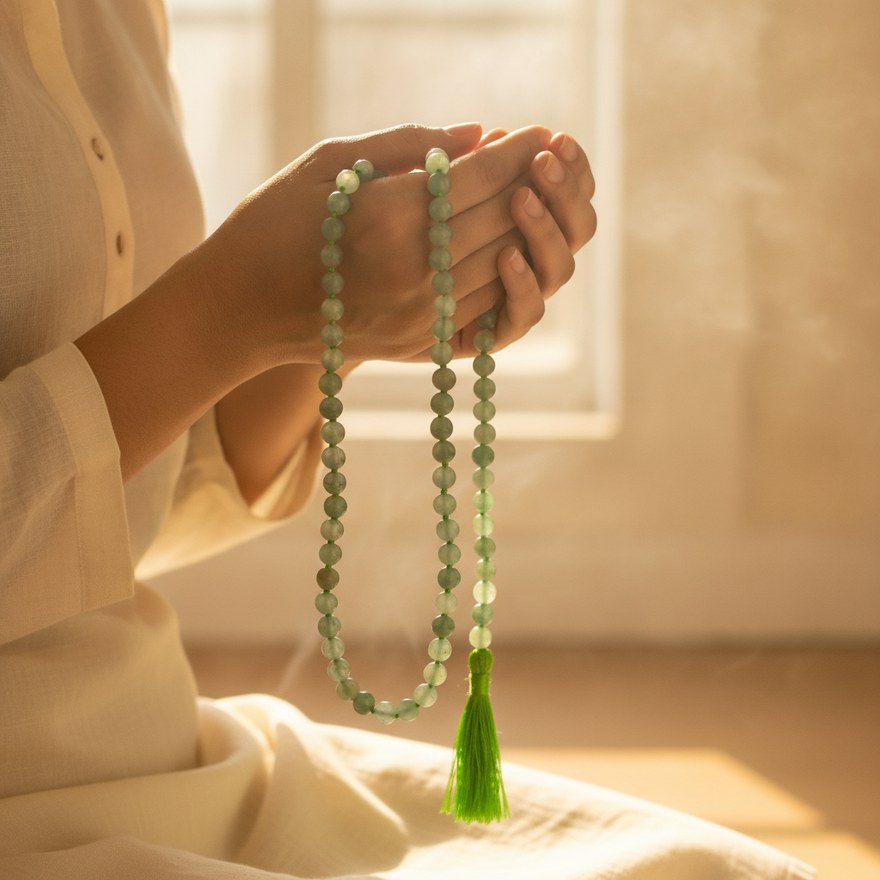 Aventurine Jap Mala: 108 Bead Good Fortune and Prosperity Beads